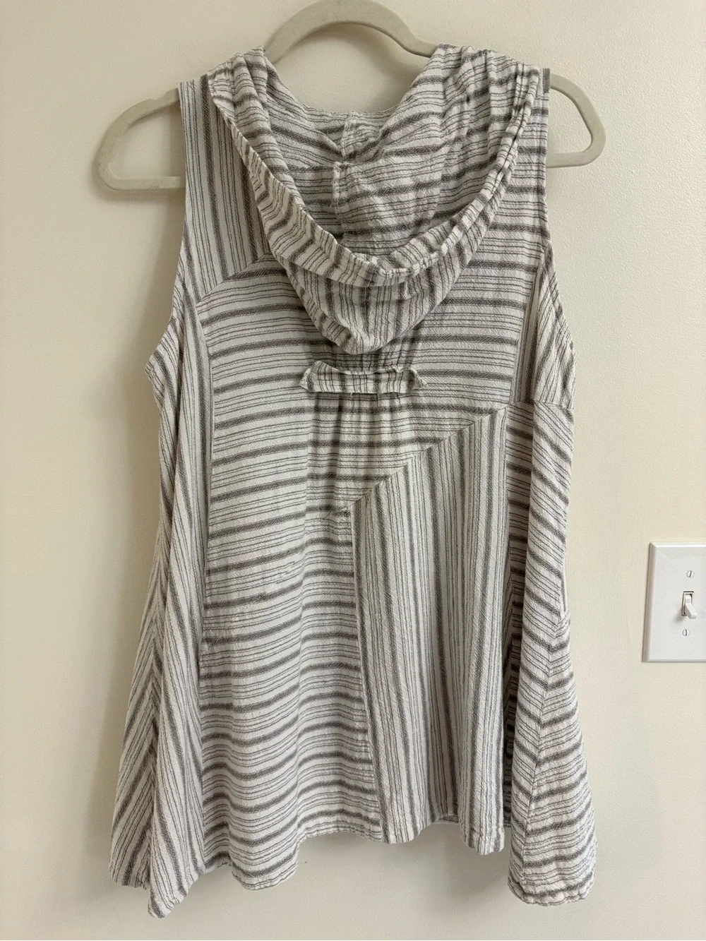 For Cynthia Linen Blend Hooded Zip Vest medium Striped Lagenlook Coastal Boho - Picture 4 of 8
